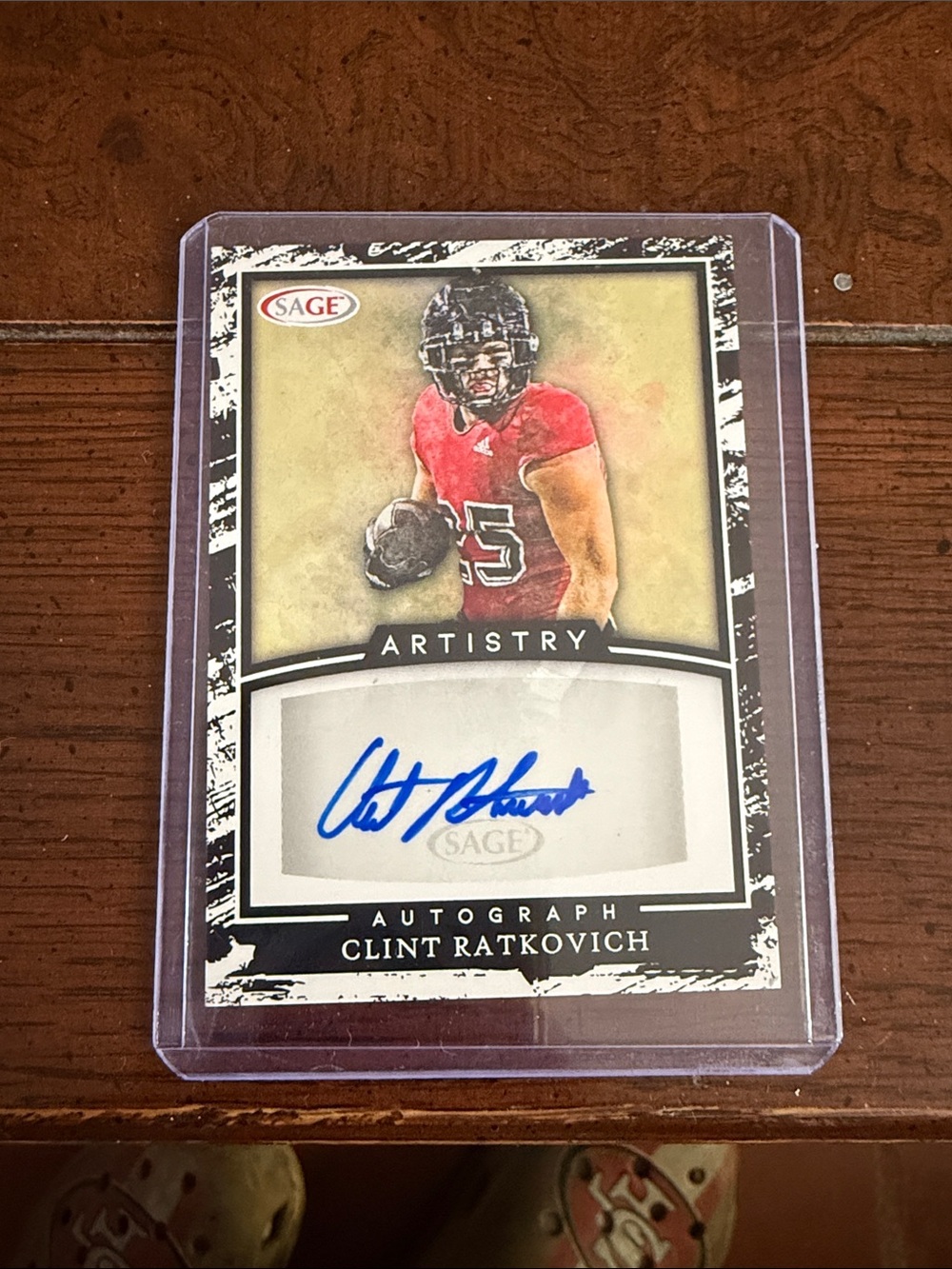 Sage Autograph Football Card - Red Jersey, Blue Ink
